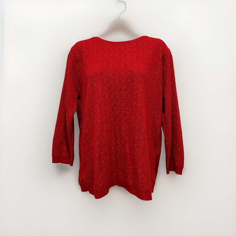 Vtg Alfred Dunner Red Knit Sparkle Sweater Women's Size Medium Made in The USA